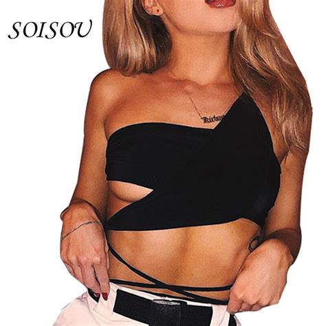soisou tank tops for women lash strapless small chest wrapped shoulder solid color umbilical