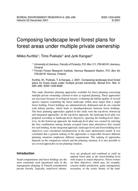 Pdf Composing Landscape Level Forest Plans For Forest Areas Under