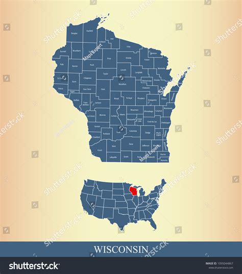 Wisconsin County Map With Names Wisconsin State Royalty Free Stock