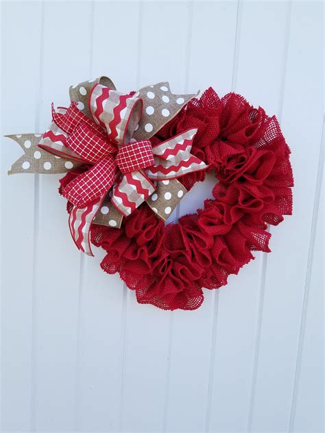 Red Heart Wreath For Front Door Valentines Day Decor Etsy