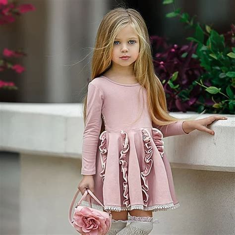 Girl Lace Floral Toddler Long Sleeve Pink Dress
