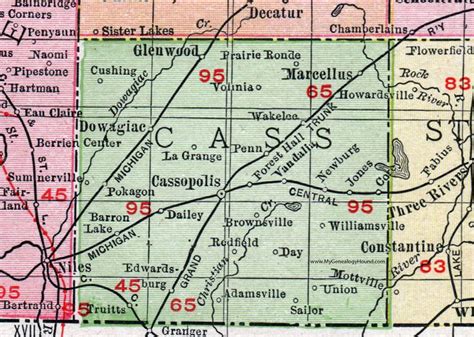 Cass County Michigan 1911 Map Rand Mcnally Cassopolis Dowagiac