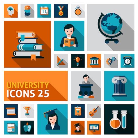 University Icons Set Free Vector