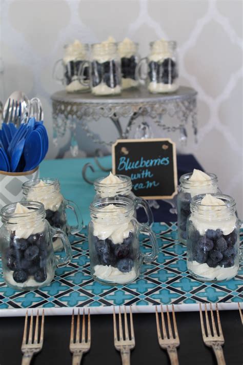 Slightly hollow out a quarter of a banana, fill with plain yogurt and dot with halved blueberries. Gender Reveal Party, Blueberries and Cream ! | Gender ...