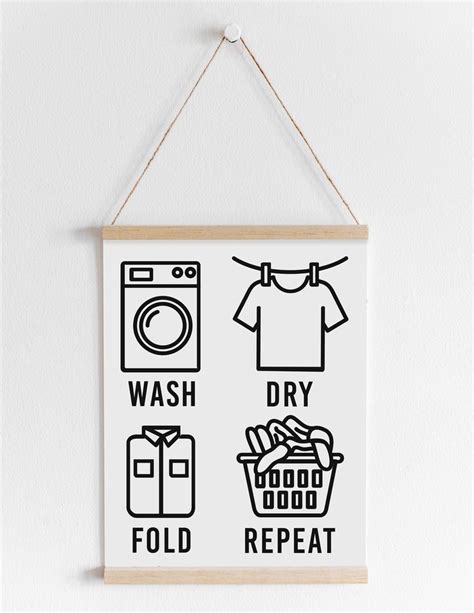 Wash Dry Fold Repeat Laundry Room Wall Art Decor Printable Etsy