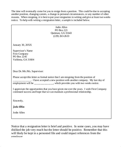 Sample Professional Resignation Letter Templatedose
