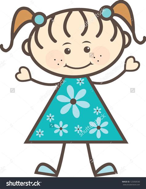 Cute Teal Stick Figure Girl Adorable Stock Vector Royalty Free