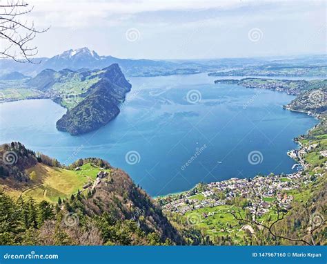 View Of Lake Lucerne Or Vierwaldstaetersee And Swiss Alps In The