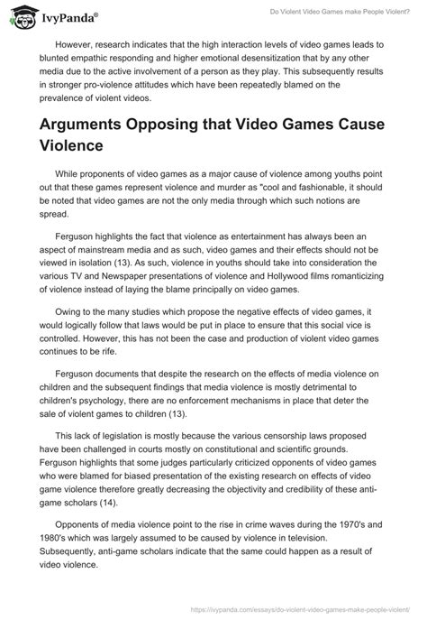 Do Violent Video Games Make People Violent 1765 Words Research