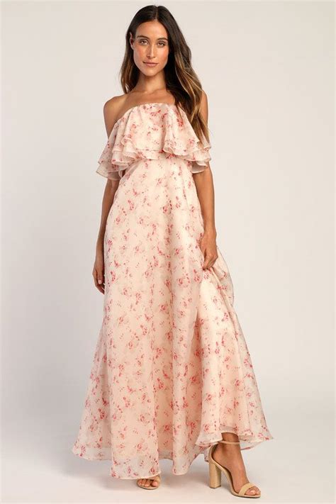 Sweet Passion Blush Pink Floral Print Organza Maxi Dress Patterned
