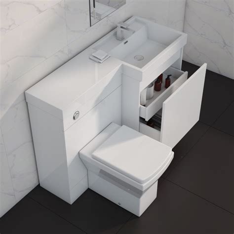 1200mm Toilet And Basin Combination Unit 2 Drawers White Right