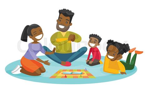 Familia jugndo juegos de mesa animado : Young happy african parents with their ... | Stock vector ...