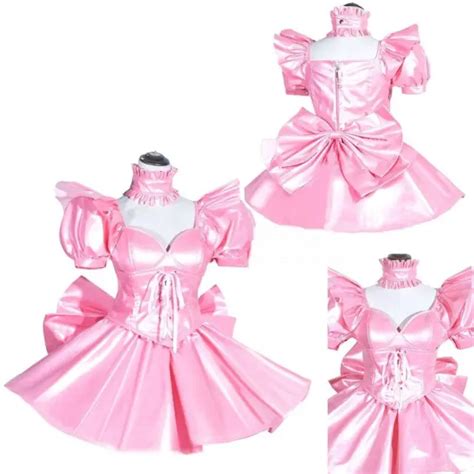 Pink Pvc Girl Sissy Maid Mini Lockable Dress Cosplay Costume Tailor