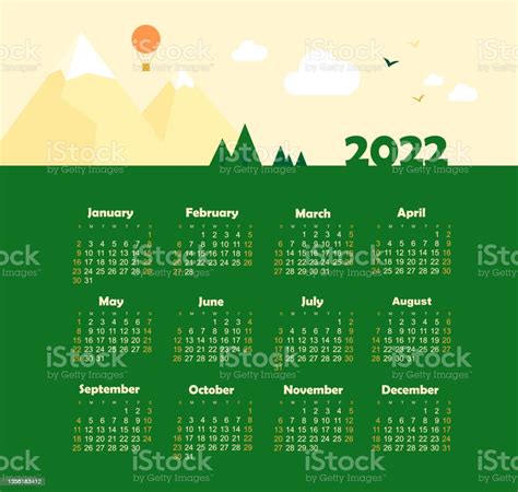Vector Calendar 2022 Year Week Starts From Sunday Stock Illustration