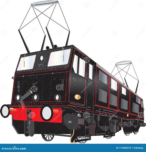 A Black Vintage Electric Loco Stock Vector Illustration Of Rail
