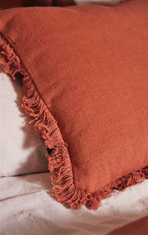 Rust Fringed Filled Cushion Home Prettylittlething Usa