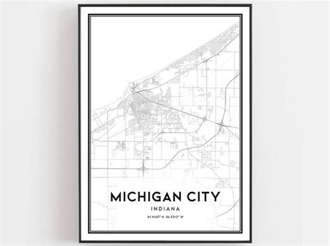 Michigan City Map Print Michigan City Map Poster Wall Art