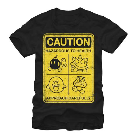 Nintendo Mens Mario Enemies Caution T Shirt T Shirt Black Graphic