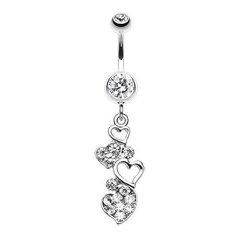 Clear Sparkling Heart Cluster Belly Button Ring Rebel Bod
