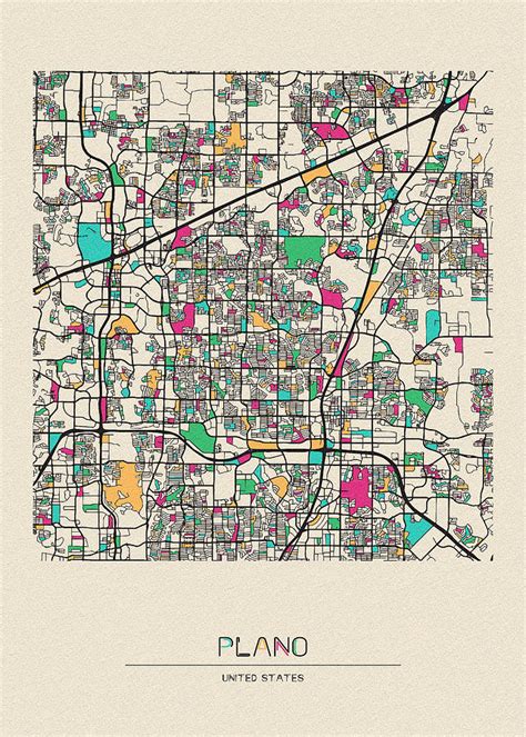 Plano Texas City Map Drawing By Inspirowl Design Pixels Merch