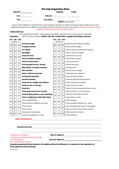 Printable Cdl Pre Trip Checklist