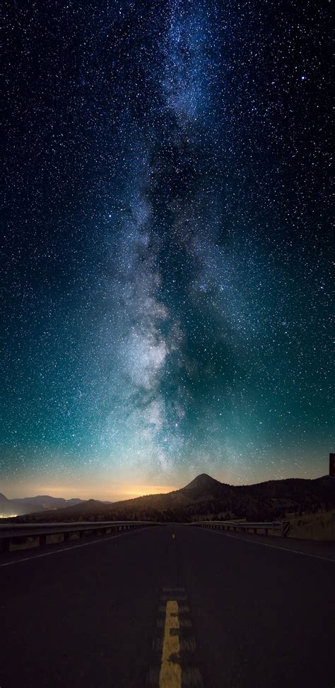 Download Wallpaper 1440x2960 Starry Sky Night Road Milky Way