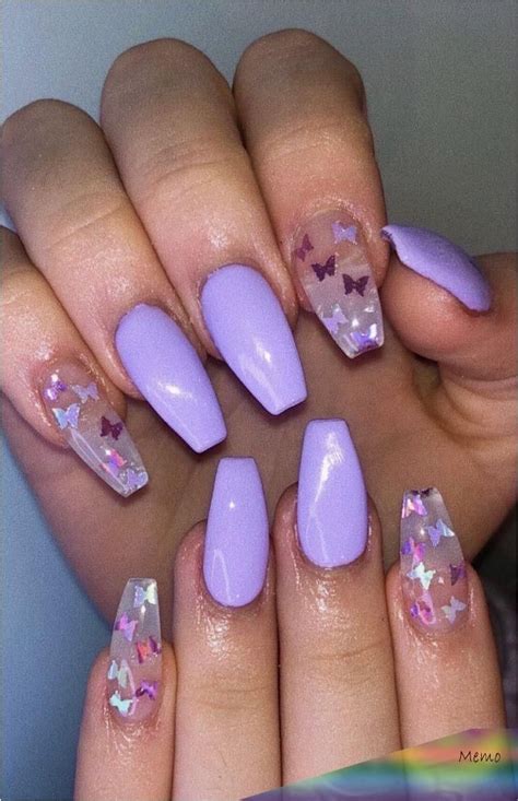 Purple Acrylic Nails With Butterflies Short ★french Nail Tips Design