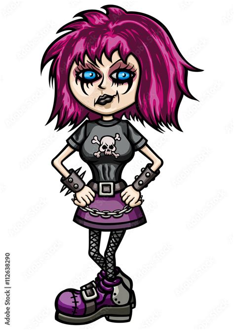 Goth Cool Teenage Girl Illustration Cartoon Girl Dressed In Subculture Clothes In Dark Goth Or