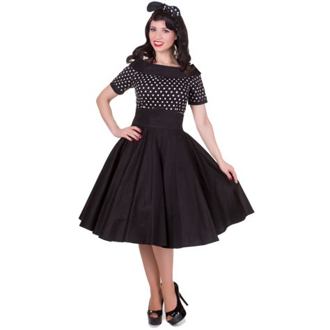 Darlene Black And White Polka Dot Swing Dress Retro Black Dress