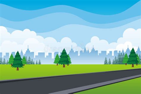 Landscape Road Vector Background Flat Cartoon Natural Landscape With