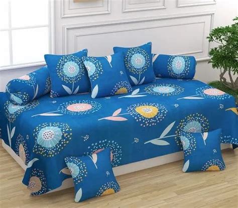 Bj Overseas Designer Cotton Diwan Set Bedsheet With 5 Cushion Covers
