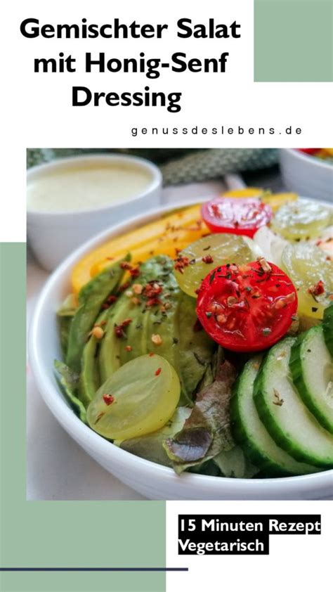 Salat waschen und trocken schütteln, champignons waschen und in scheiben schneiden, birne schälen und in kleine stücke sc. Gemischter grüner Salat mit Honig-Senf Dressing - Genuss ...