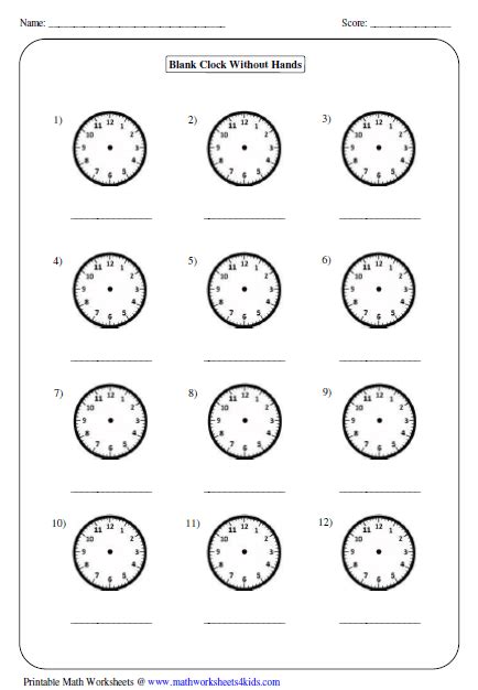 Clock Worksheets And Charts