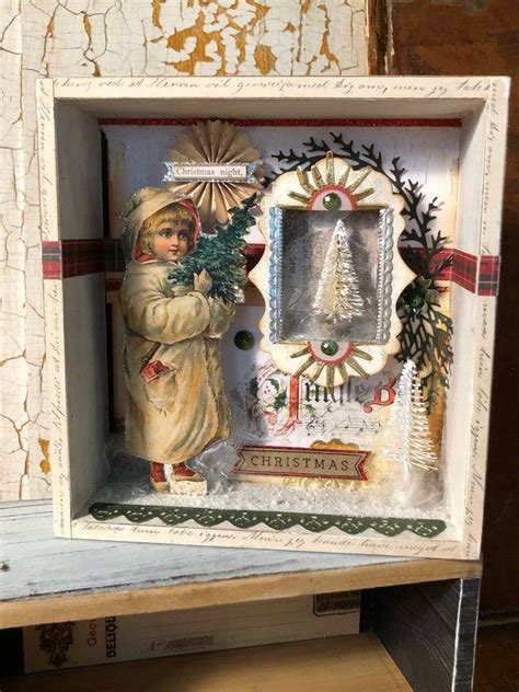 Vintage Victorian Inspired Christmas Shadow Box Made From Wooden Cigar