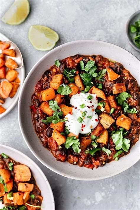 Black Bean Chipotle Chili With Roasted Sweet Potato Cupful Of Kale