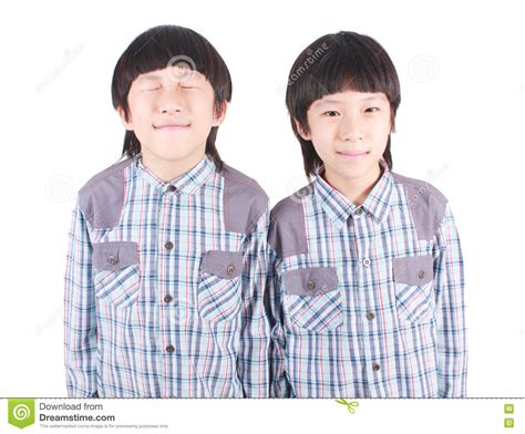 Portrait Of Two Boys Twins Stock Photo Image Of Friendship Embrace