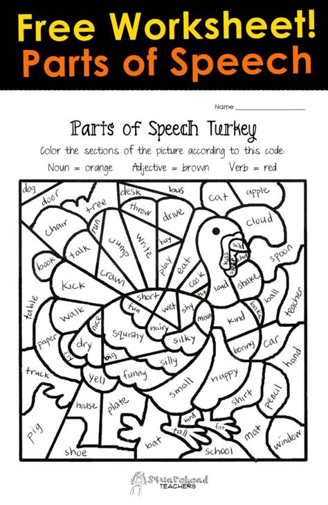 This is a set of thanksgiving themed multiplication games, activities, and worksheets, great for the month of november! Coloring Pages: Thanksgiving Parts Of Speech Worksheet | Squarehead Teachers, thanksgiving ...