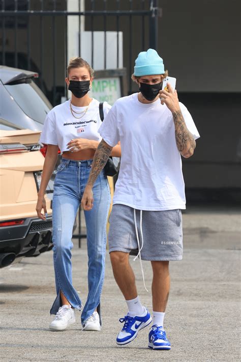 hailey baldwin and justin bieber wear coordinate outfits with nikes footwear news