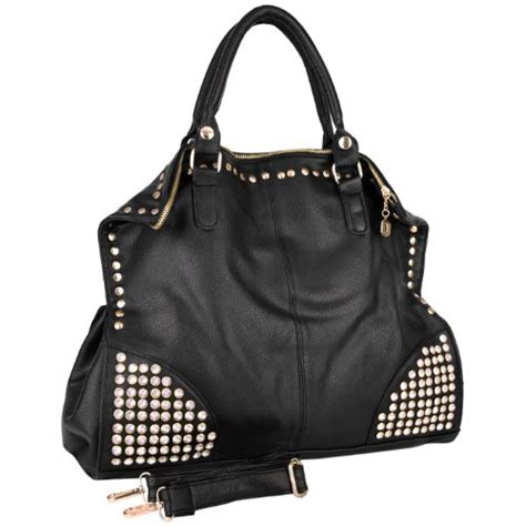 Mg Collection Arrian Black Gothic Rhinestone Studded Shopper Hobo