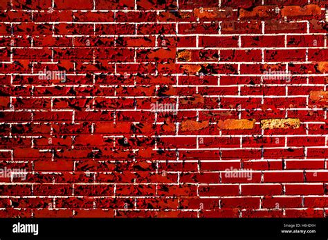 The Pattern Of White Grout And Red Bricks Painted On A Brick Wall Is