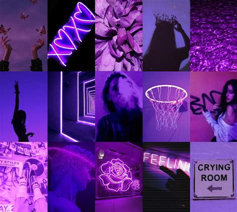Boujee Purple Aesthetic Collage Kits Neon Collages Printable Wall