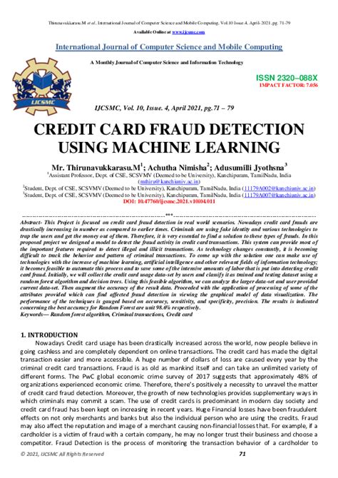 Pdf Credit Card Fraud Detection Using Machine Learning Ankit Pati