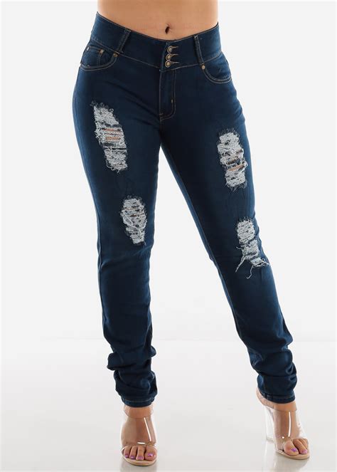 Moda Xpress Womens Plus Size High Rise Push Up Butt Lifting Skinny Ripped Jeans 10165j