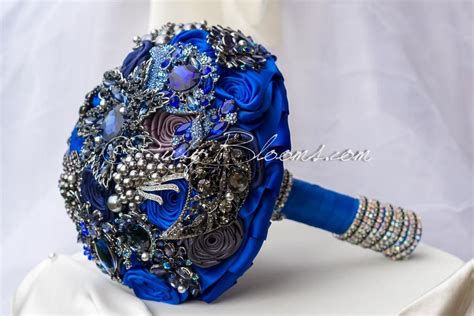 Blue Charcoal Wedding Brooch Bouquets Bridal Brooch Bouquet Royal