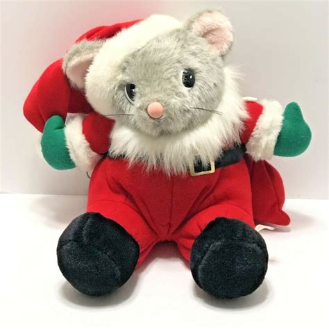Santa Mouse Plush With Santa Sac In Red Suit And Hat Soft Cuddly