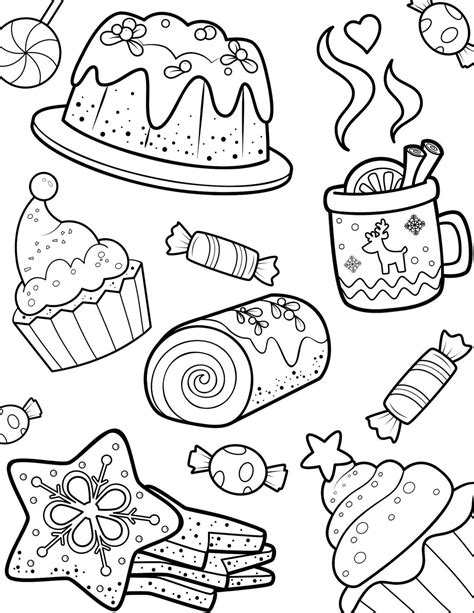 Christmas Foods Printable Coloring Page Etsy