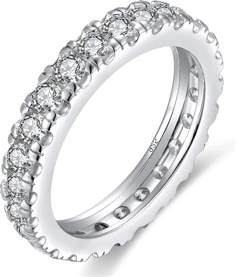 Eamti Sterling Silver Eternity Ring Cubic Zirconia Engagement