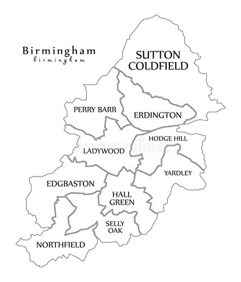 Modern City Map Birmingham City Of England With Boroughs And T Stock