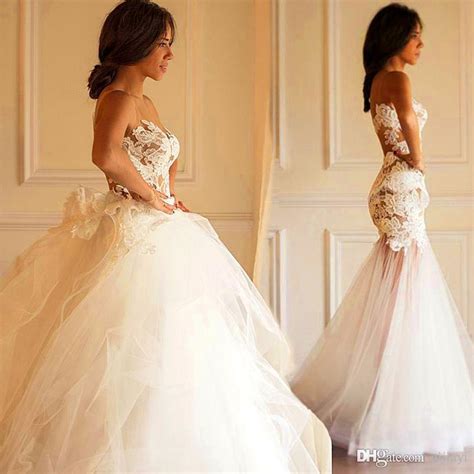 Affordable wedding dresses under $2,000. Latest Sexy Illusion Bodice Strapless Tight Package Hip ...