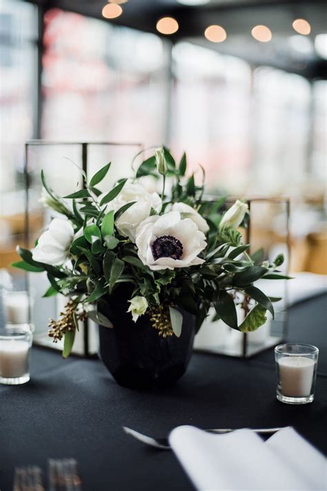Modern Neutral Wedding Reception White Anemone Centerpiece Decor Idea